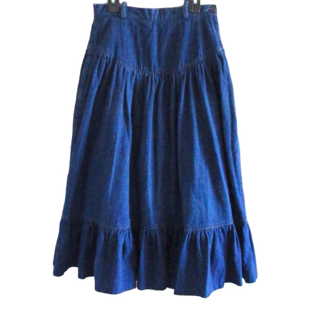 Bonbon Arcadia Vintage Western Denim Skirt – Ruffle Hem, Size 26 (Small)